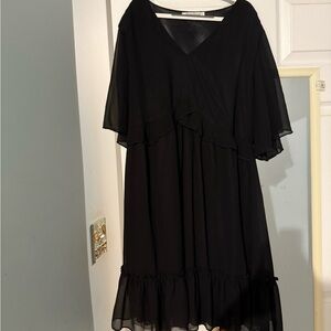 Black Tiered Ruffled V-Neck Sundress